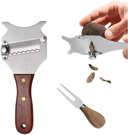 YFaith Affetta Tartufo, Acciaio Inox Grattugia Tartufo, con Manico, Regolabile Affetta Tartufi, con Forchetta Formaggio, Coltello da Tartufo Lama Ondulata, per Cucina, Ristorante