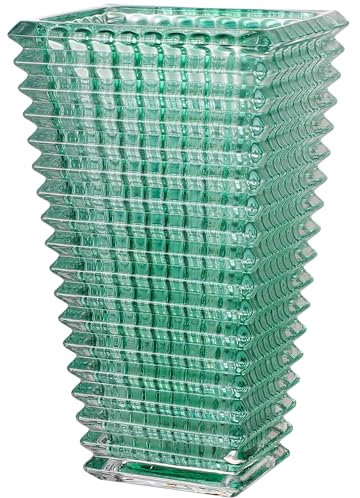 KAYLETIN Jarrón de cristal verde cristal, jarrón ovalado geométrico moderno, 28 cm