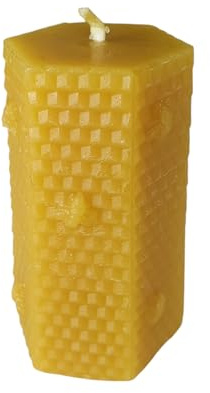 Bienenwachskerze Wabenkerze 8 cm Hexagon Imker — handgegossene Wabenkerze Hexagon mit Waben-Prägung, Made in Germany