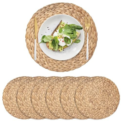 Lot de 6 Sets de Table en Hyacinthe d'eau, Sets de Table Rond en Osier Naturel pour Table à Manger (35 cm)