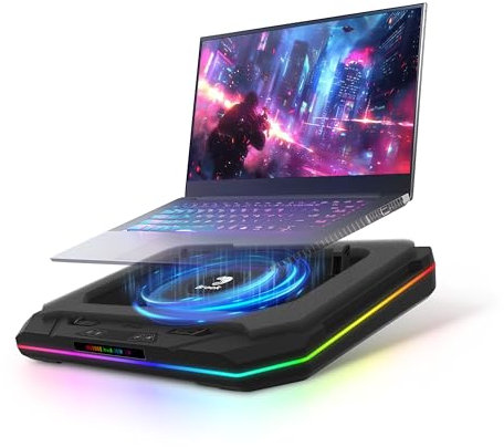 Brook Saviortop Gaming Laptop Cooler, IC Core Cooling Pad with Advanced Turbo Fan, Fast Cooling for Laptops 10-19in, Adjustable Speed, Touch Control, USB-C & USB-A Ports, Compact & Portable Design