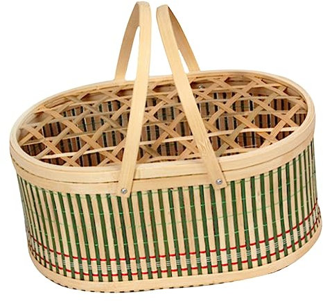 Garneck Handgefertigter Bambuskorb Osterdeko Eierkorb Hellgrün 30x20x16cm Aufbewahrungskorb für Eier Brot und Gemüse