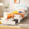 Polsterbett Einzelbett 90x200 cm Kinderbett Mädchenbett mit LED Beleuchtung, Höhenverstellbares Kopfteil in Blumenform, 1 Schubladen, Bettgestell mit Lattenrost Jugendbett,Samtstoff (Weiß, 90x200cm)