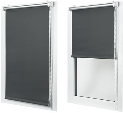 MakoStyl Rollos für Fenster Ohne Bohren - Verdunklungsrollo Dunkelgrau 150 cm Breite x 150 cm Höhe - Doppelrollo Klemmfix Ohne Bohren - Fenster Rollos für Innen 100% Blackout - Verdunkelnd Duo Rollo