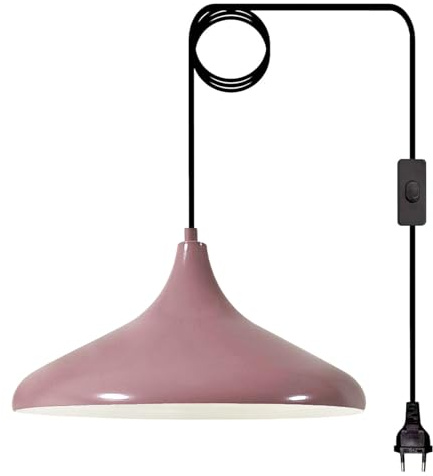 bamyum Champion Hängelampe Lila mit Stecker 35 cm, Pendelleuchte mit Stecker, Hängeleuchte Metall mit 450 cm Kabel Schalter EU Stecker, Steckdosenlampe, Küchenlampe Lila, Hängelampe