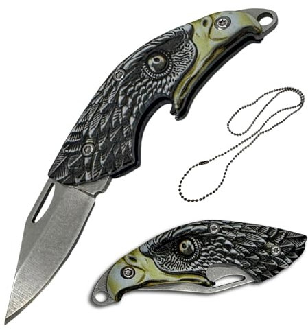TobeedFnuuy Mini Taschenmesser, Klein Klappmesser, Adler Statue Messer Taschenmesser, EDC Scharf Messer, Flaschenöffner Dekorative Halsketten Anhänger Camping Outdoor Geschenk