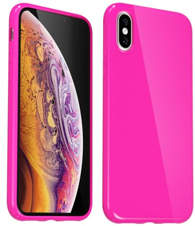 Svanove Coque en silicone pour iPhone X/XS, gel de caoutchouc souple brillant, jolie coque de protection en plastique simple unie pour femme et fille, fine et flexible en TPU, rose vif fluo