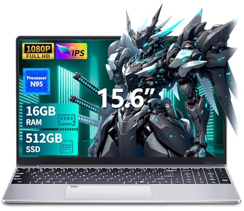 15,6 Pollici Portatile PC FHD Display, Processore Alder Lake N95 (4C/4T, fino 3,4 Hz) 16GB DDR4 RAM 512 GB SSD WiFi USB 3.0 HDMI BT Notebook Sblocco Impronta Digitale Tastiera Numerica Retroilluminata