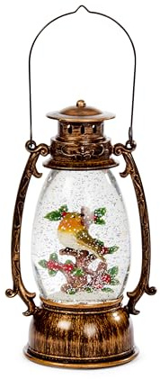 Smart Garden SnowSwirl Festive Robin Lantern – 13cm Light-Up Christmas Snow Globe with Swirling Glitter and Warm White LEDs – Battery Operated