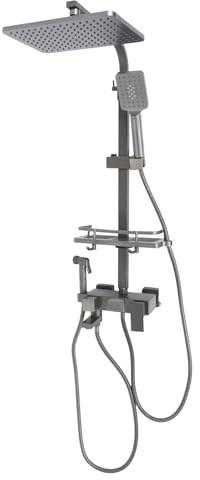 Edelstahl Duschkopf Regendusche Komplettset, LED-Anzeige Wandmontiertes Duschsystem, inkl. Armatur, Duschkopf, Schlauch, Halterung, höhenverstellbarer Duschstange & Bidetsprüher