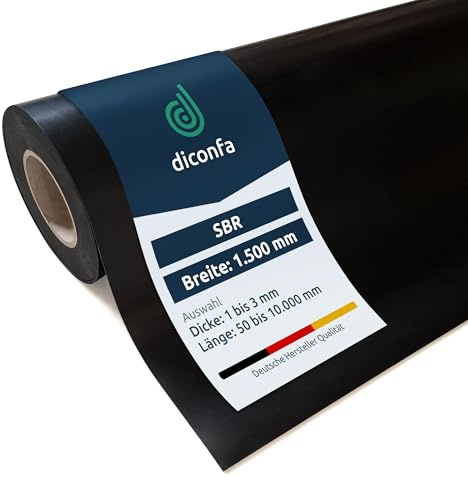 diconfa Gummimatte SBR BREITE 1500mm 150cm 1,5m Dicke 1 bis 3 mm LÄNGE 0,05 bis 10m Auswahl 1500 mm (1,5m) x 6000mm (6m) x 2mm - Meterware Antirutschmatte Vollgummi Gummiplatte Gummistreifen