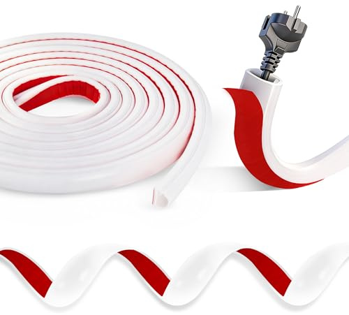 Aurinovellia 4 Meter Canaleta Cables Pared Adhesivo, Silicona Canales de Cable Semicirculares, Fácil Instalación Canaleta Cables Suelo, Ocultar Cable TV para Hogar Oficina Almacén Blanco 15mm×10mm