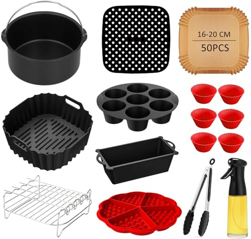 Heißluftfritteuse Zubehör Airfryer Zubehör für Philips 2000 Series NA229/00 | Für Philips Airfryer 2000 Series NA229/00 NA220 4,2L HD9270 6,2L Russell Hobbs 4L 4,3L 5,5L Backpapier Backform Ölspray, usw.