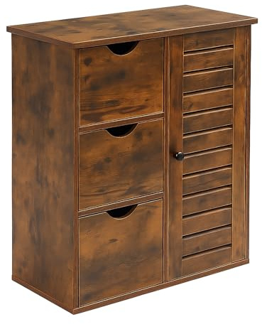 Armario de baño Relaxdays, HxWxD: 80 x 60 x 30 cm, 3 cajones, Armario Auxiliar para baño, Pasillo, Cocina, marrón
