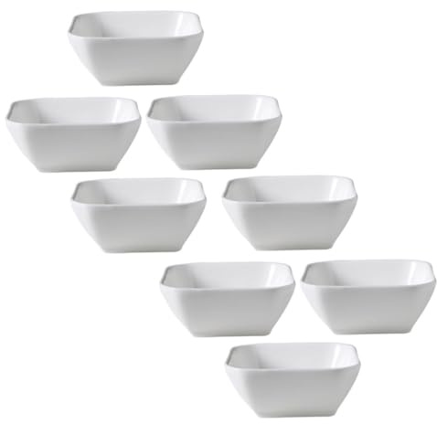 BESPORTBLE 8 pièces Set Bols Sauce Carrés Céramique Blanche Plat Trempette Multifonction pour Sushi Épices et Apéritifs Ramequins à Fond Plat Faciles à Nettoyer Service Porcelaine