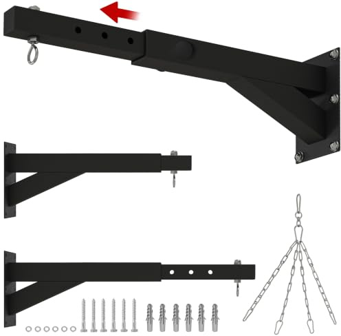 SPORTNOW Soporte Saco Boxeo de Pared Distancia Ajustable 45-65 cm Negro | Gancho Giratorio de 360° y Cadenas, Entrenamiento en Gimnasio y Hogar, Carga 60 kg