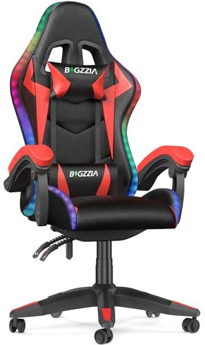 Racingreat LED/RGB Gaming Chair mit Schillernde Lichtleiste (Rot) | RGB LED PC Gaming Stuhl, PU-Leder, 90°–135° Neigungswinkel, Junge Erwachsene Gamer Büro Pause Familien