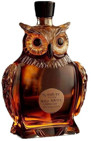 Owl Shaped Whiskey Decanter, 350ml Glass Liquor Bottle with Vintage Design, Liquor Decanter, Amber Transparent Drink Container, Glass Wine Bottle, 21cm Height, Gift for Men Father Boyfriend Christmas