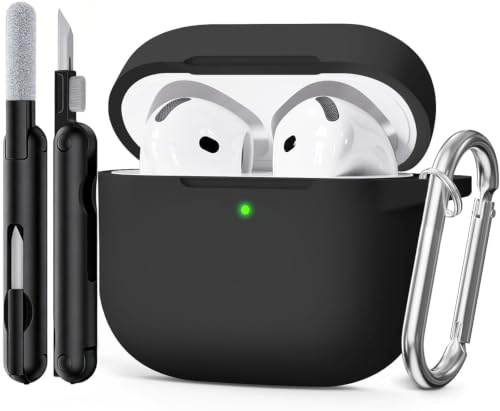 Joremx Protective Silicone Case One-Piece For AirPods 4(Black) | For MagSafe, Soft Material, Includes Cleaning Kit and Keychain, For AirPods 4 &AirPods 4 ANC (2024)