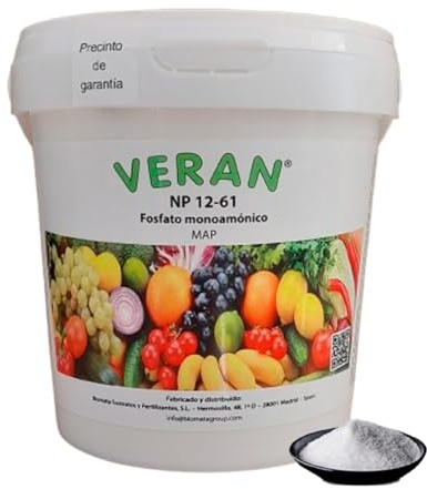 VERAN Fertilizante de Nitrógeno y Fósforo para Flores, Cítricos y Huerto 1Kg | NP 12-61 | Estimula el Crecimiento, Floración y Cuajado | Hidrosoluble | Abono de Nitrógeno y Fosforo también Foliar
