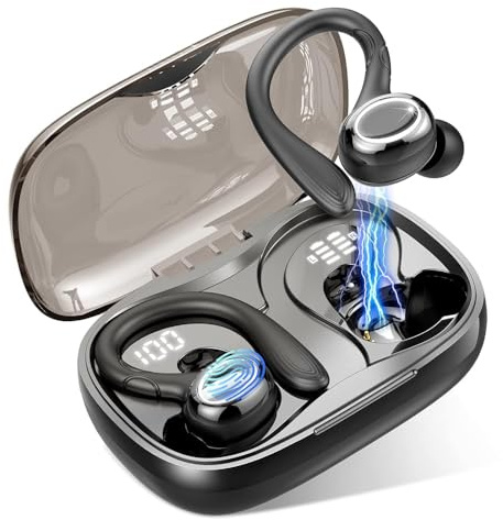 Wireless Earbuds, Bluetooth 5.3 Headphones Sports with ENC Mic, 48H Stereo Noise Cancelling Ear Buds, Wireless Headphones with Earhooks, LED Display, IP7 Waterproof Bluetooth Earphones for Running Gym
