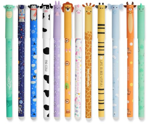 AUAUY 12 Pezzi Penne Gel Cancellabili, Punta da 0,7 mm, 8 Colori