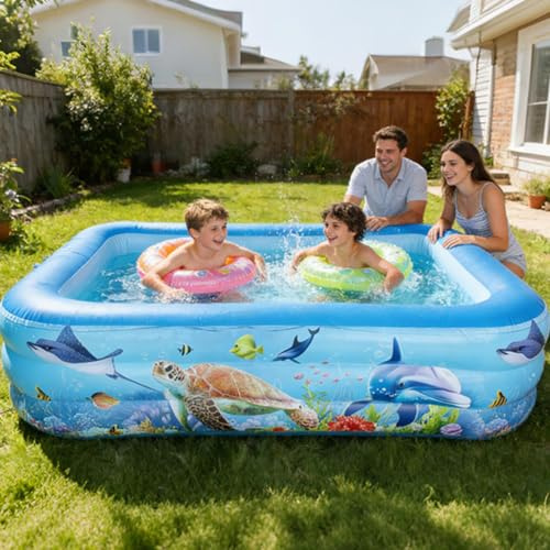 Piscina Gonfiabile 140x89x43 cm Rettangolare Portatile | Vasche per Bambini Piccoli Gonfiabili Ideale per all'Aperto Feste Estive Campeggio in Famiglia con Ragazzi Ragazze e Animali