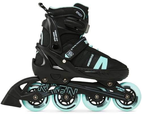RAVEN Profession Inlineskates Inliner für Kinder und Erwachsene OPTIONAL 2in1 mit Schlittschuhen verstellbar (Plus Black/Mint ohne Kufen, 31-35 (20,5cm-23cm))