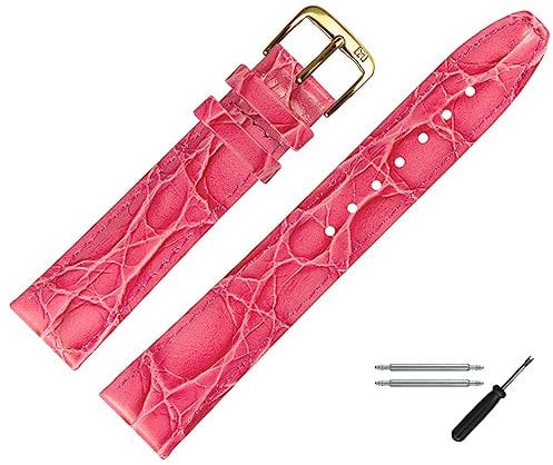 MARBURGER Uhrenarmband 20mm Leder Pink Gold Kroko (Caiman) Prägung Mit Naht - Montage Set 5292044000220