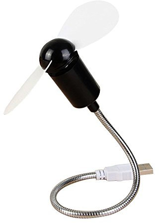 REY Mini Ventilador USB Negro con Cable Flexible de 17 Cm, Calificación Energética A+++