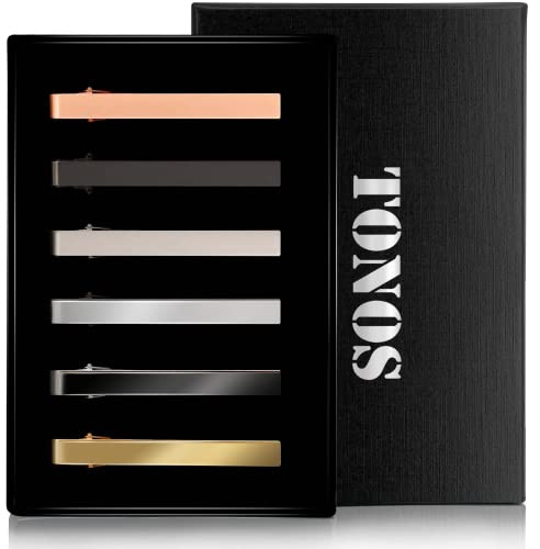 Tie Clips for Men, 6 PACK Tie Clip Set with Elegant Gift Box - Shiny & Matte Tie Clips Black, Silver, Gold Tie Bar Tie Pinch Tie Clasp. Nice Gift for Father, Husband, Boyfriend, Wedding (Classic 6PC)