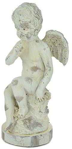 My-goodbuy24 Engel aus Ton 29,5cm hoch Schutzengel Engelsfigur auf Podest sitzend Dekoration Deko Gartendeko Grabdeko