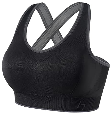 FITTIN Racerback Sports Bra for Women- Padded Seamless Activewear Bras for Yoga Gym Workout Fitness Black