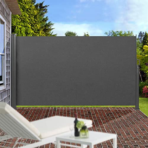 ausziehbare Seitenmarkise in grau Sichtschutz Windschutz Sonnenschutz Seitenrollo Markise 300x160cm Stoffwand Privatsphäre im Garten