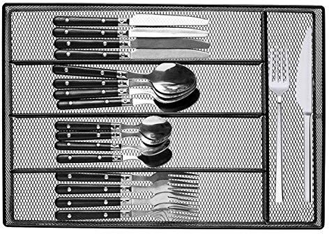 KiGoing 5 Compartment Mesh Kitchen Cutlery Trays Iron Utensil Drawer Organizer, Black