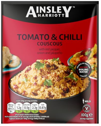 Ainsley Harriott Tomato & Chilli Couscous 100g, Simple Meal Solution, Healthy Lunch, Bulk Pack Mutlipack, Pack of 12 x 100g