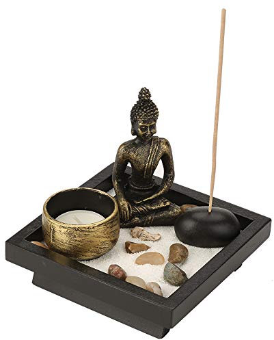Hztyyier Zen Garten mit Buddha Figur, Japanischer Räucherstäbchen Halter Buddha Statue Räucherstäbchenhalter Set für Dekor Entspannung Meditation