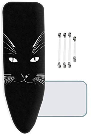 ZJBKX Très Grande Housse de Table à Repasser, 150x50cm, Chat Noir, avec 4 Clips