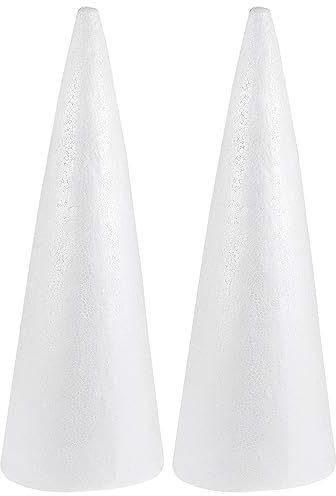 SUPVOX 2Pcs White Foam Cones 15 Inch Craft Cones for DIY Projects Christmas Tree Decorations and Kids Art Supplies