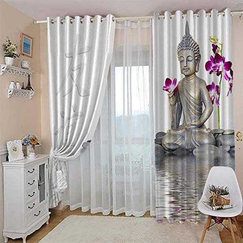 JFAFJ Rideaux occultants à 2 Panneaux Bouddha Zen Rideau isolé Thermique 3D,Réduire Le Bruit, adapté pour la Chambre des Enfants Chambre des Rideaux de Salon Taille: 2xL75cmxH166cm