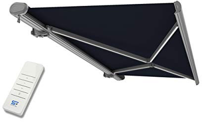 Schartec Premium Kassetten Markise elektrisch mit LED Beleuchtung Kassettenmarkise motorisierte Gelenkarmmarkise bis 500x300cm m (350x300cm, anthrazit)