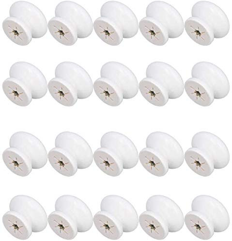 MroMax Pomos redondos de madera, 35 mm de diámetro, tiradores de muebles de cocina, tiradores para aparador, cajón, armario, color blanco, 25 unidades