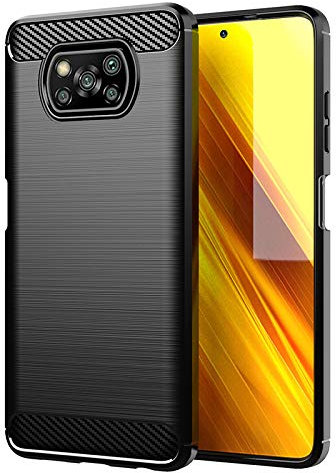 Max Power Digital Funda para móvil Xiaomi Poco X3 NFC/Poco X3 Pro Carcasa Protectora Antigolpes Silicona Negra Diseño Fibra de Carbono Resistente Absorción de Choque [Compatible Carga Inalámbrica]