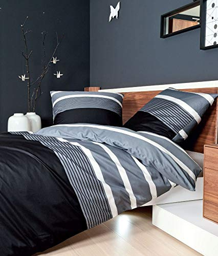 Janine Mako-Satin Bettwäsche J. D. 8468 schwarz-Silber 155x220+40x80