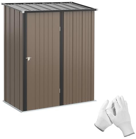 Outsunny 5ft x 3ft Lean to Garden Shed, Metal Outdoor Storage Shed with Single Lockable Door, Tool Storage Shed for Garden, Patio, Brown