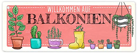 Willkommen auf Balkonien Metallschild L in 10,5x28cm in rot