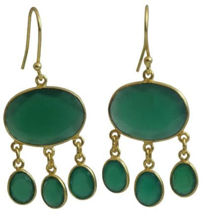 Grüner Onyx vergoldete Sterling Silber Ohrringe - Natürlicher Edelstein - Geburtstagsgeschenk - Weihnachtsgeschenk - Handgefertigte Geschenkideen für Frauen (Grüner Onyx)