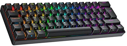 Ranked N60 Nova 60% | Hot Swappable Mechanical Gaming Keyboard | 62 Keys Multi Color RGB LED Backlit for PC/Mac Gamer | ISO UK Layout (Black, Gateron Pro Yellow)
