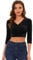 Allegra K Women's St. Patrick's Day Costumes Velvet Blouse V Neck 3/4 Sleeve Solid Saree Crop Top Black S