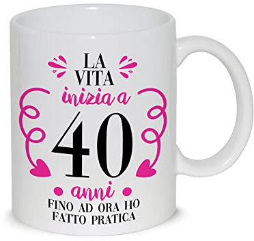 thedifferent Tazza Colazione Latte thè Mug Relax con grafica - La vita inizia a 40 quaranta Anni fino ad ora ho fatto pratica - idea regalo Compleanno Natale Mamma Amica Sorella Nonna Zia